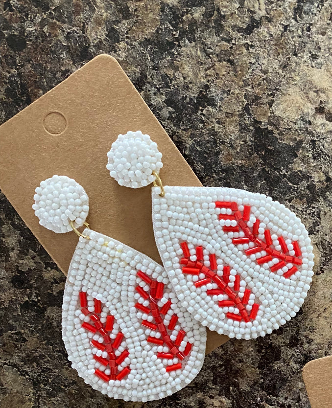 Baseball Beaded Earrings