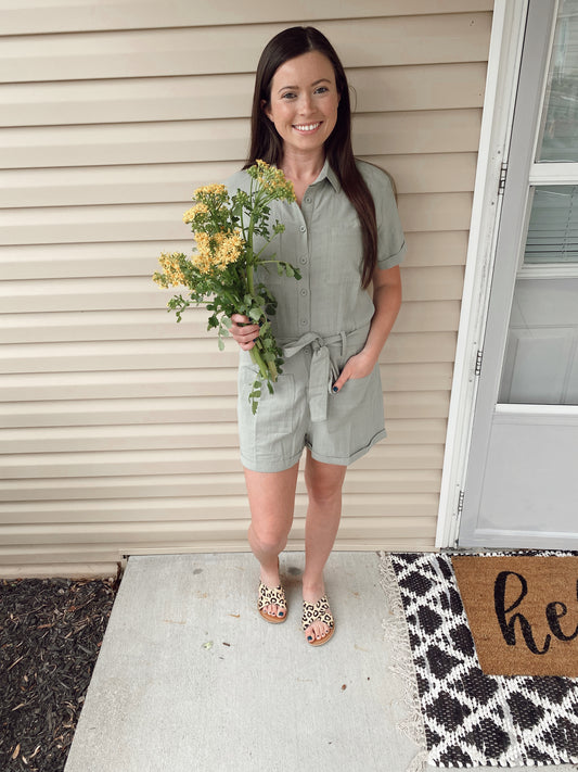 Army green shorts romper